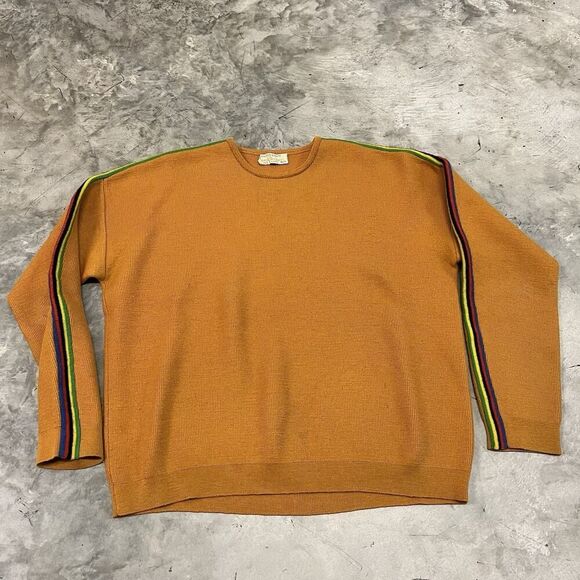 Vintage Carlo Gruber Men's Ski Sweater Size Large Yellow Red White Blue Stripe - Picture 1 of 10